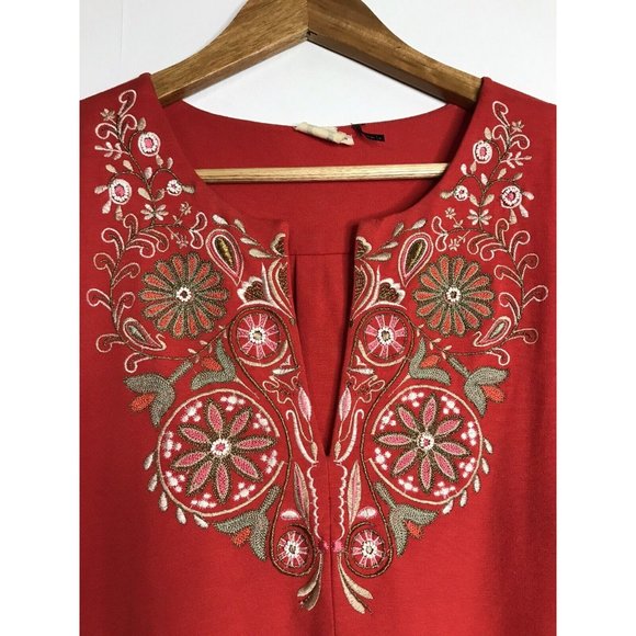Akemi + Kin Anthropologie Binah Tank Sleeveless Blouse Red Beaded Embroidered S - Picture 6 of 10